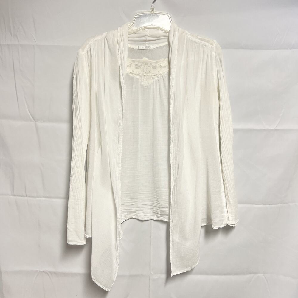 Promod White Gauzy Open Front Cardigan Size Small